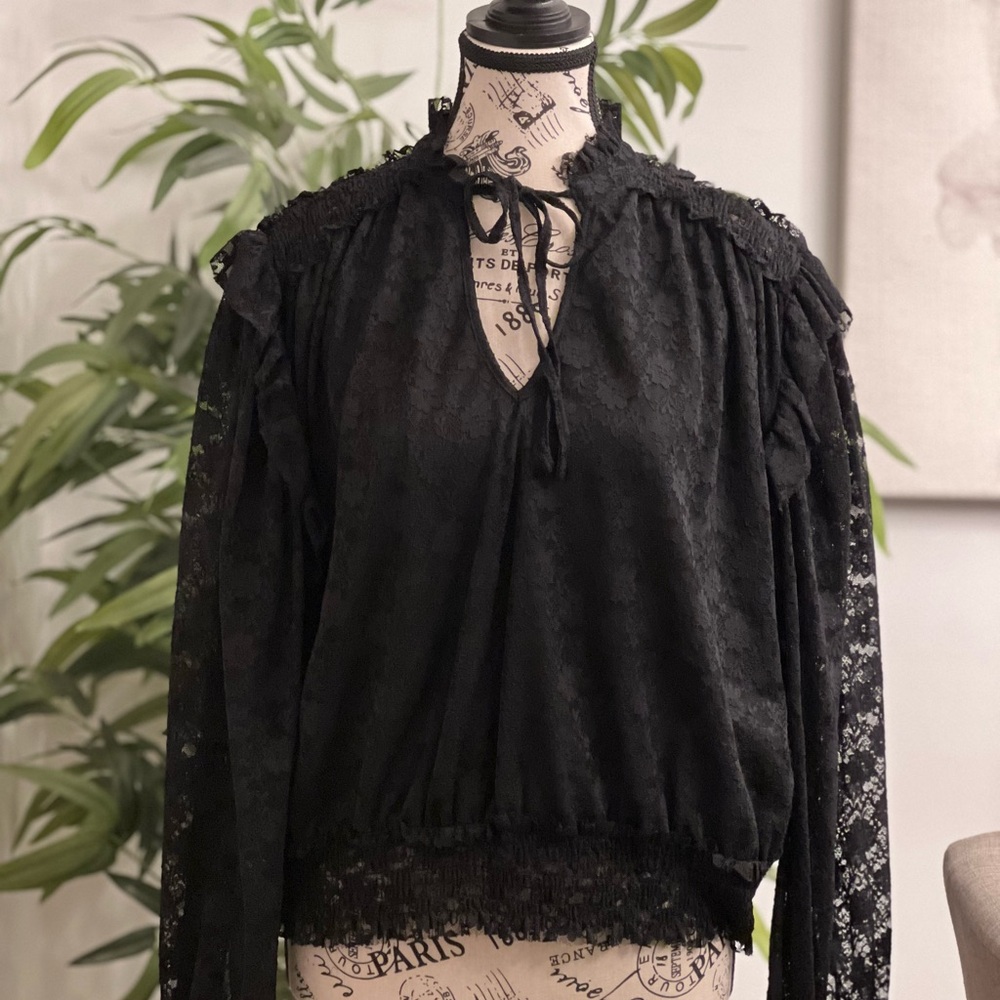 Ultra Pink Elegant Black Lace Blouse